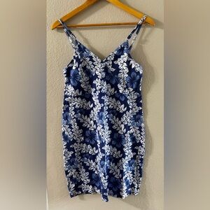 Hibiscus Collection Hawaii Floral‎ Blue and White Sleeveless Dress Short